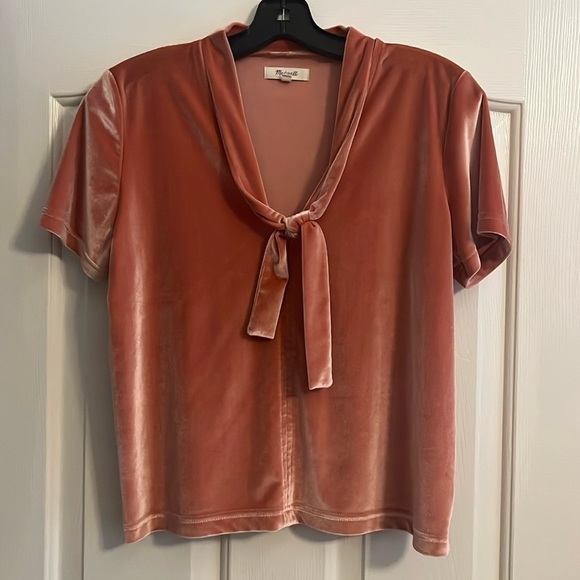 Madewell Tops - Madewell Velvet Tie-Neck Blouse in Apricot Rose